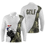 Polo golf manches longues unisexe blanc camouflage kaki silhouette joueur golf vue dos
