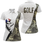 Polo golf femme camouflage vert blanc silhouette golfeuse coupe cintrée personnalisable