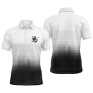 Polo golf homme dégradé blanc vers noir blason cœur coupe ajustée vue avant