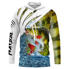 Anti-UV manches longues t-shirt pêche perche vert turquoise, vêtement pêcheur carnassier personnalisé