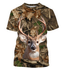 T-shirt chasse all-over camouflage automne unisexe avec cerf majestueux frontal dans la forêt