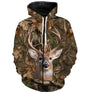 T-shirt chasse all-over camouflage automne unisexe avec cerf majestueux frontal dans la forêt