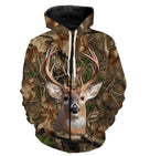 T-shirt chasse all-over camouflage automne unisexe avec cerf majestueux frontal dans la forêt