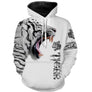 T-shirt all-over blanc unisexe avec tigre rugissant noir et blanc et inscription Tiger faune sauvage