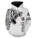 T-shirt all-over blanc unisexe avec tigre rugissant noir et blanc et inscription Tiger faune sauvage