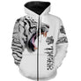 T-shirt all-over blanc unisexe avec tigre rugissant noir et blanc et inscription Tiger faune sauvage