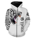 T-shirt all-over blanc unisexe avec tigre rugissant noir et blanc et inscription Tiger faune sauvage
