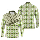 Polo golf manche courte vert argyle clubs golf alignés lettrage gris foncé