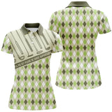 Polo golf vert argyle losanges sauge mousse blanc cassé motif country club
