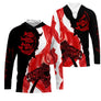 Hoodie pêche rouge noir poissons stylisés slogan ici poisson all-over vue avant