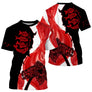 Polo pêche unisexe rouge noir blanc poissons stylisés slogan moderne vue côté