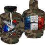 T-shirt manches longues pêche saumon UV camouflage forêt motif saumon drapeau France pêcheur prénom personnalisé