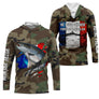Sweat zippé pêche saumon UV all-over camouflage motif saumon drapeau France Né pour pêcher prénom personnalisé