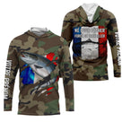 Sweat zippé pêche saumon UV all-over camouflage motif saumon drapeau France Né pour pêcher prénom personnalisé
