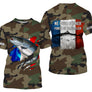 Maillot UV manches longues pêche saumon all-over camouflage forêt motif saumon drapeau tricolore prénom personnalisé