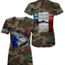 T-shirt UV pêche saumon all-over camouflage forêt motif saumon drapeau France Né pour pêcher prénom personnalisé