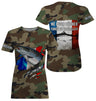 Pêche Au Saumon, Cadeau Original Pêcheur, Camouflage, Drapeau de la France, Cadeau Personnalisé, Né Pour Pêcher Forcé de Travailler - CTS25042229 T-shirt Femme