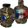 Sweat UV pêche carpe all-over camouflage forêt motif carpe miroir dorée drapeau France Né pour pêcher prénom personnalisé