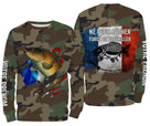 T-shirt UV pêche carpe all-over camouflage forêt motif carpe miroir drapeau France Né pour pêcher prénom personnalisé