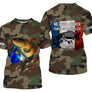 Hoodie pêche carpe UV all-over camouflage forêt motif carpe dorée drapeau France pêcheur prénom personnalisé