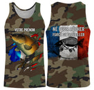 Sweat pêche carpe UV all-over camouflage motif carpe drapeau tricolore Né pour pêcher pêcheur prénom personnalisé