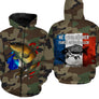 T-shirt manches longues pêche carpe UV camouflage forêt motif carpe drapeau France pêcheur prénom personnalisé