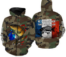 T-shirt manches longues pêche carpe UV camouflage forêt motif carpe drapeau France pêcheur prénom personnalisé