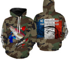 Maillot UV manches longues pêche truite all-over camouflage forêt motif truite drapeau tricolore prénom personnalisé