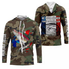 T-shirt UV pêche truite all-over camouflage forêt motif truite drapeau France Né pour pêcher prénom personnalisé