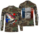 Hoodie pêche truite UV all-over camouflage forêt motif truite arc-en-ciel drapeau France pêcheur prénom personnalisé