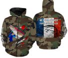 Maillot pêche truite UV camouflage France motif truite drapeau tricolore slogan Né pour pêcher prénom personnalisé moucheur