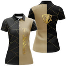 Polo golf femme noir doré écusson personnalisable prénom raffiné vue dos coupe cintrée