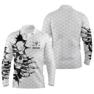 Polo golf manches longues unisexe blanc noir tête de mort silhouettes prénom personnalisable