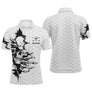 Polo golf homme blanc noir tête de mort déchirure prénom Michel coupe ajustée vue avant