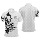 Polo golf homme blanc noir tête de mort déchirure prénom Michel coupe ajustée vue avant