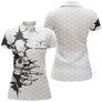 Polo golf femme blanc noir skull motif déchirure personnalisable prénom vue dos
