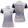 Polo de golf femme rayures bleu rouge et blanc avec motif clubs de golf coupe ajustée féminine