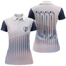 Polo de golf femme rayures bleu rouge et blanc avec motif clubs de golf coupe ajustée féminine