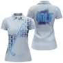 Polo de golf femme bleu clair avec lettrage GOLF aquarelle bleu marine coupe ajustée féminine