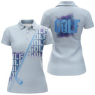 Polo de golf femme bleu clair avec lettrage GOLF aquarelle bleu marine coupe ajustée féminine