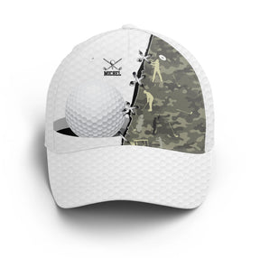 Casquette golf jaune camouflage balle golfeur swing prénom côté broderie unisexe personnalisée
