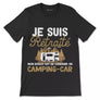 T-shirt retraite humour camping-car noir typographie blanche dorée vintage Je suis retraité mon boulot conduire camping-car