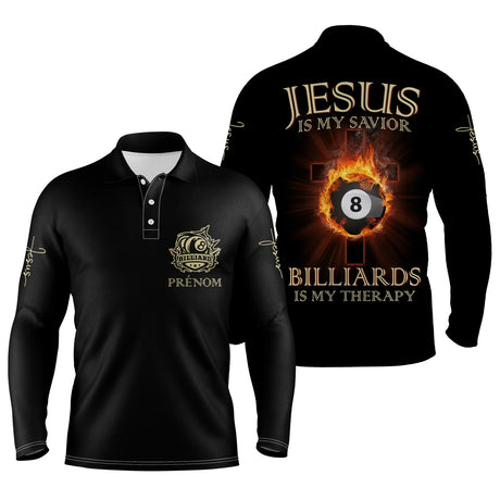 Polo De Billard Professionnel Personnalisé JEU DE LA 8 , Jésus Est Mon Sauveur Le Billard Est Ma Thérapie - CT27062313 Polo Manches Longues Unisexe