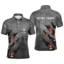 Polo billard gris acier homme avec griffes lacérées, boules colorées et écusson équipe, prénom et équipe personnalisés