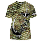 T-shirt col rond pêche bar écailles bronze graphique abstrait côtier