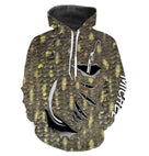 Sweat capuche pêche brochet pattern peau brochet vert-or