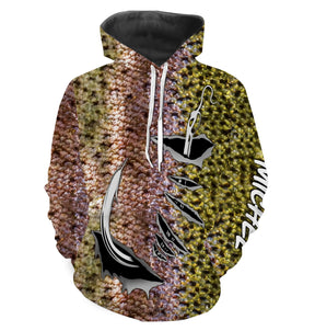 Sweat capuche pêche truite pattern peau salmonidé rose-or