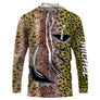 Tee-shirt pêche truite peau rose-or all-over trompe-l'œil avec hameçons noirs et prénom personnalisé