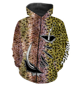 Hoodie all-over pêche truite peau fario points noirs