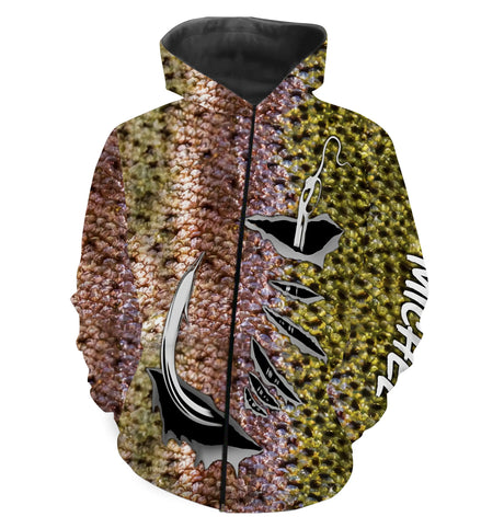 Hoodie all-over pêche truite peau fario points noirs